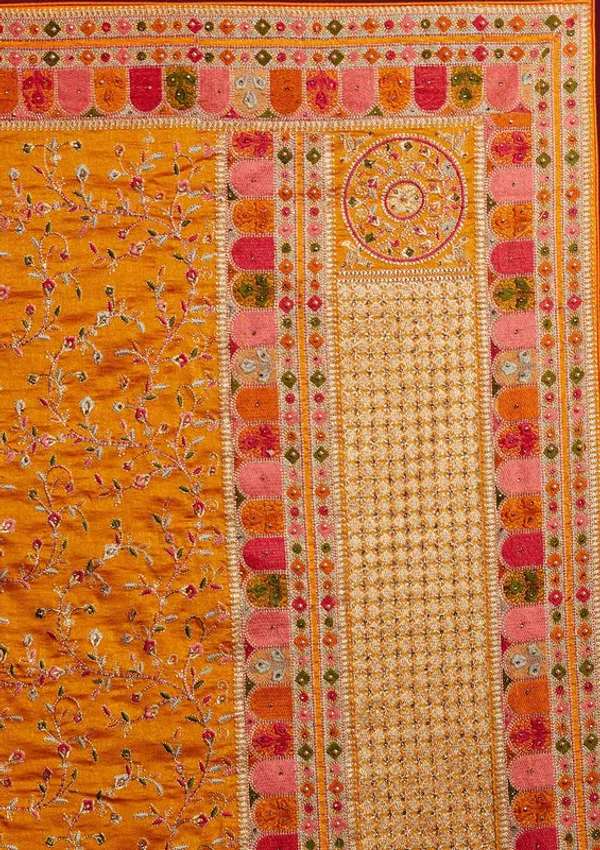 Orange_Georgette_Gold_Zariwork_Saree_With_Matching_Blouse_Piece