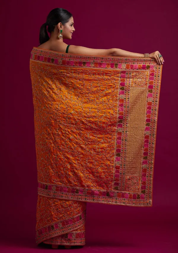 Orange_Georgette_Gold_Zariwork_Saree_With_Matching_Blouse_Piece
