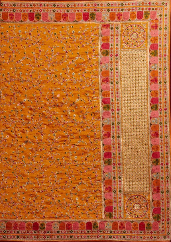 Orange_Georgette_Gold_Zariwork_Saree_With_Matching_Blouse_Piece