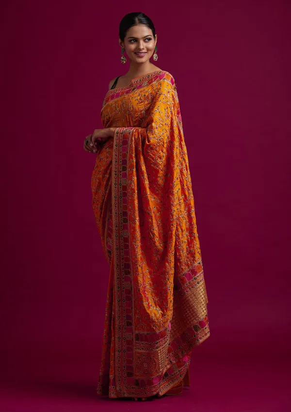 Orange_Georgette_Gold_Zariwork_Saree_With_Matching_Blouse_Piece