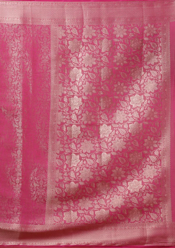 Rani_Pink_Silk_Jaal_Gold_Zariwork_Saree_With_Matching_Blouse_Piece