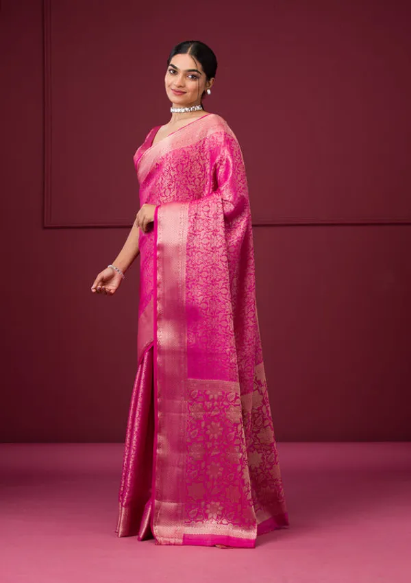 Rani_Pink_Silk_Jaal_Gold_Zariwork_Saree_With_Matching_Blouse_Piece
