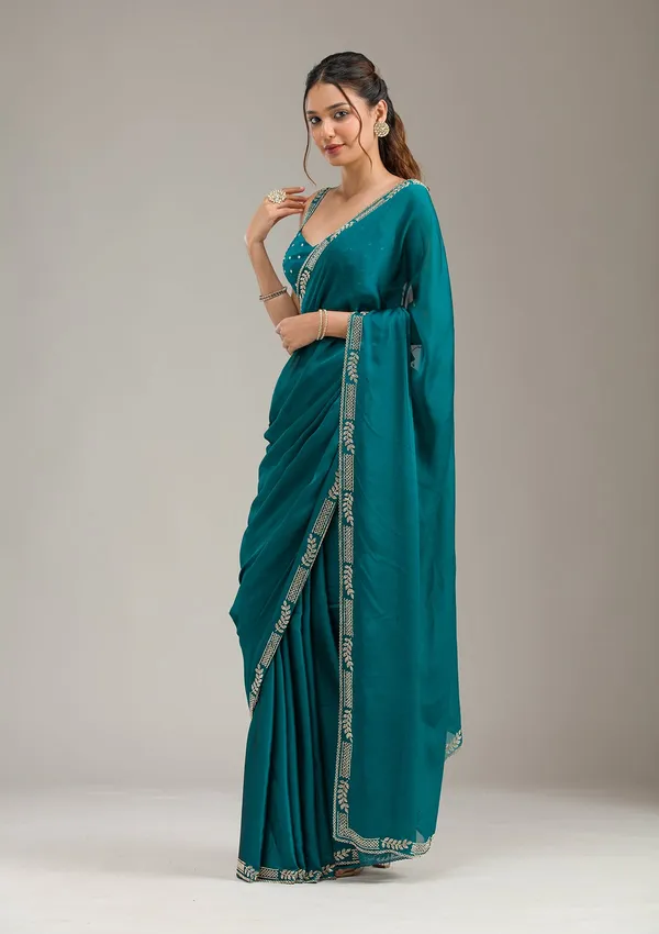 Peacock_Blue_Cording_Tissue_Saree