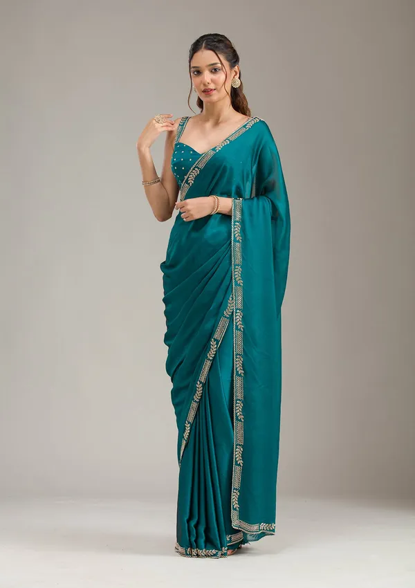 Peacock_Blue_Cording_Tissue_Saree
