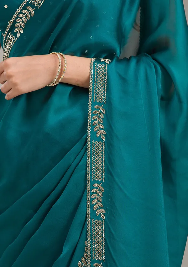 Peacock_Blue_Cording_Tissue_Saree