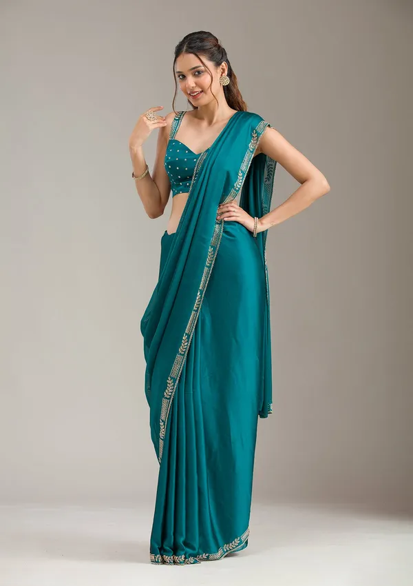 Peacock_Blue_Cording_Tissue_Saree
