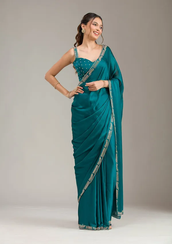 Peacock_Blue_Cording_Tissue_Saree