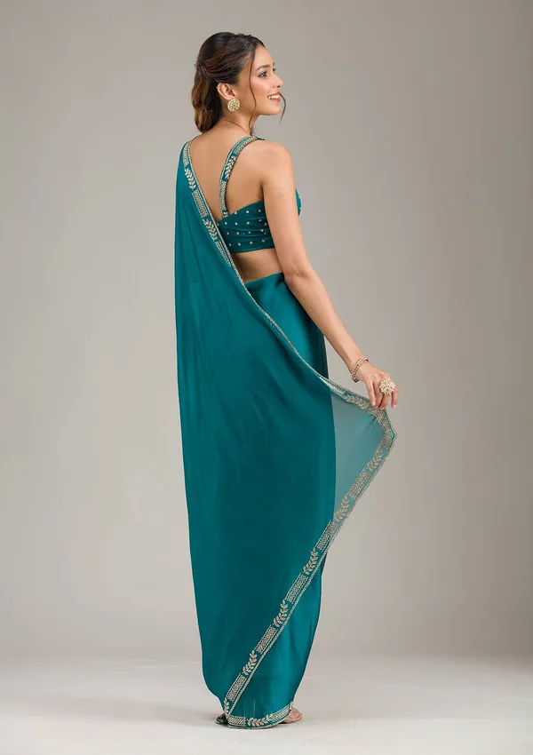 Peacock_Blue_Cording_Tissue_Saree