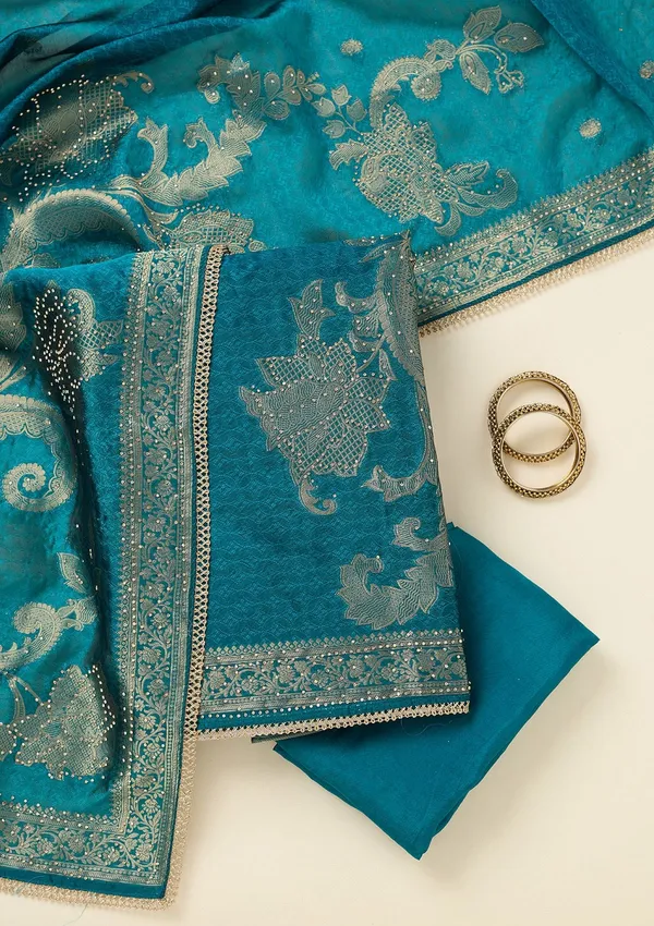 Turquoise_Blue_Zariwork_Gold_Dola_Silk_Unstitched_Salwar_Suit