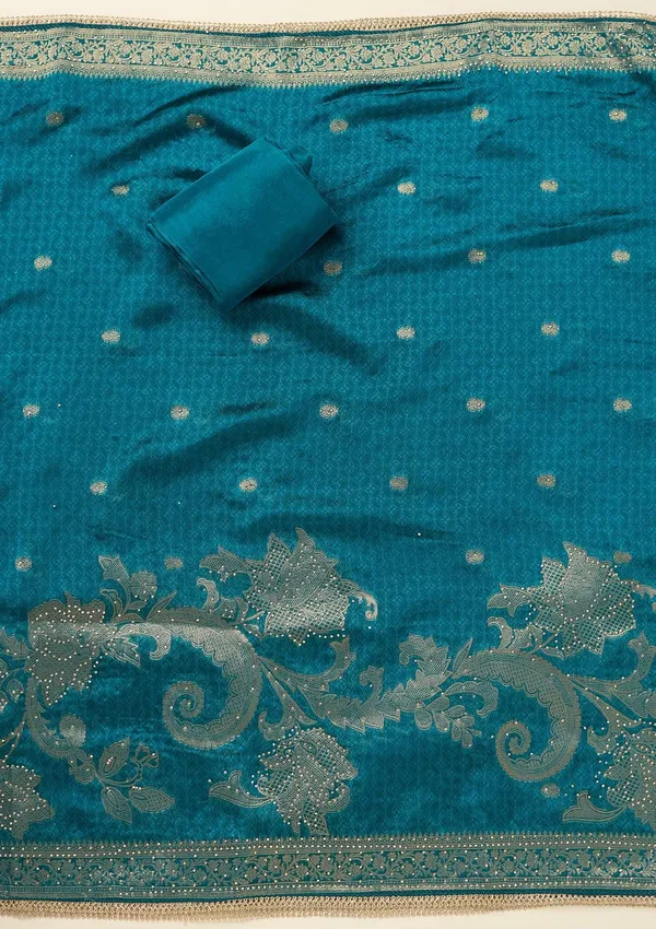 Turquoise_Blue_Zariwork_Gold_Dola_Silk_Unstitched_Salwar_Suit