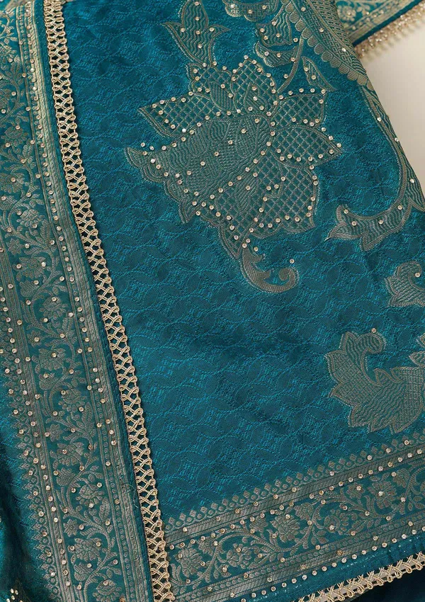 Turquoise_Blue_Zariwork_Gold_Dola_Silk_Unstitched_Salwar_Suit