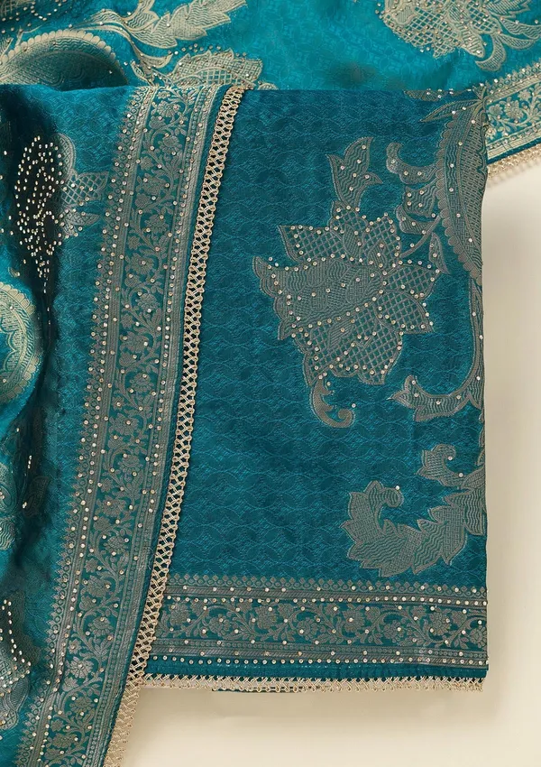 Turquoise_Blue_Zariwork_Gold_Dola_Silk_Unstitched_Salwar_Suit