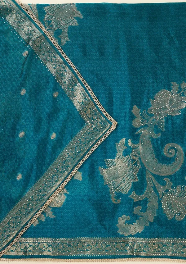 Turquoise_Blue_Zariwork_Gold_Dola_Silk_Unstitched_Salwar_Suit