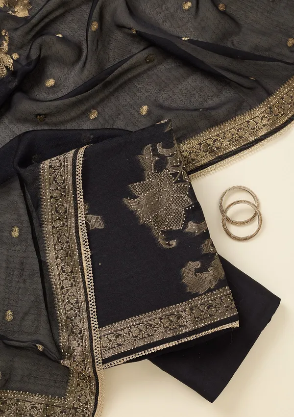 Black_Zariwork_Gold_Dola_Silk_Unstitched_Salwar_Suit