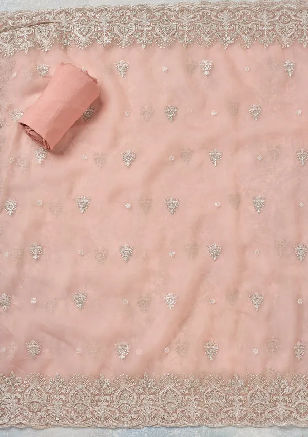 Peach_Threadwork_Tissue_Unstitched_Salwar_Suit