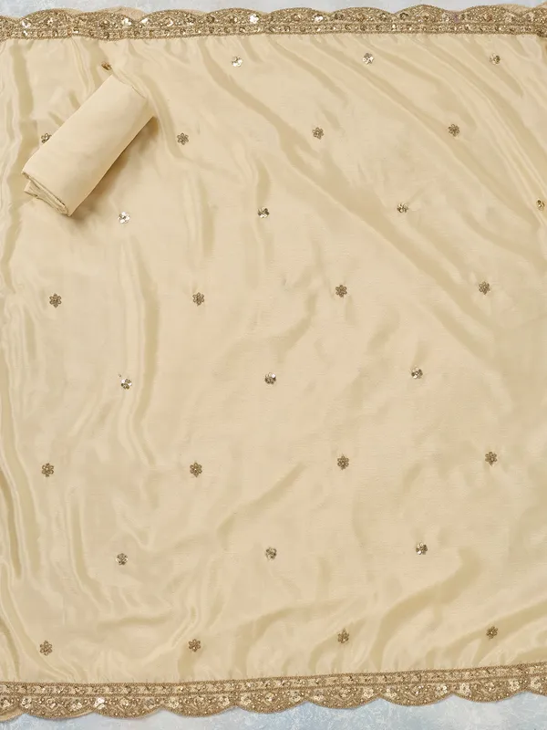 Cream_Zariwork_Gold_Chinon_Unstitched_Salwar_Suit