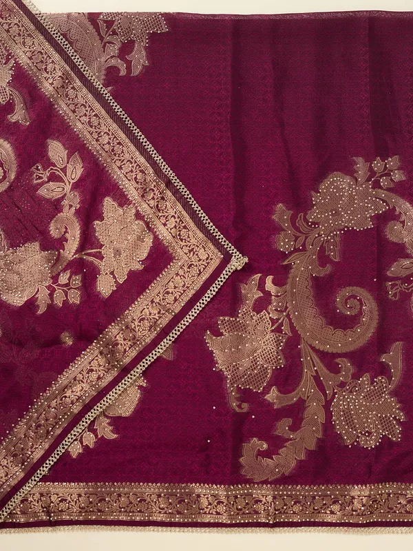 Wine_Zariwork_Gold_Dola_Silk_Unstitched_Salwar_Suit
