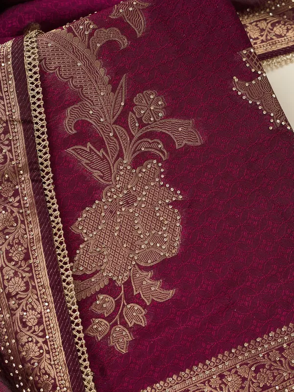Wine_Zariwork_Gold_Dola_Silk_Unstitched_Salwar_Suit