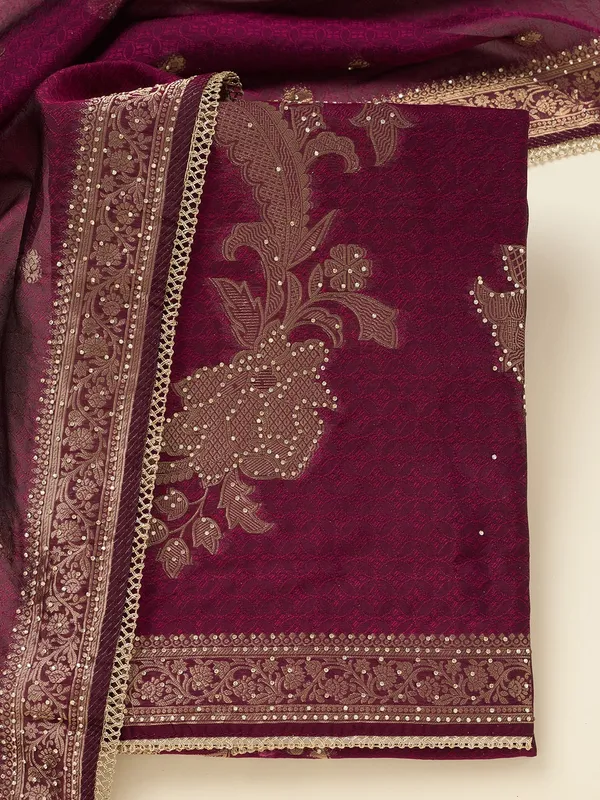 Wine_Zariwork_Gold_Dola_Silk_Unstitched_Salwar_Suit