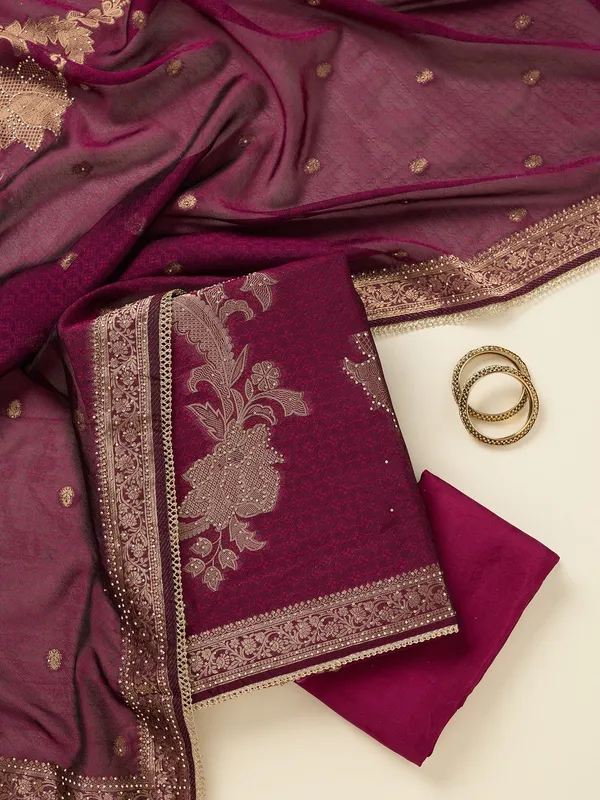 Wine_Zariwork_Gold_Dola_Silk_Unstitched_Salwar_Suit