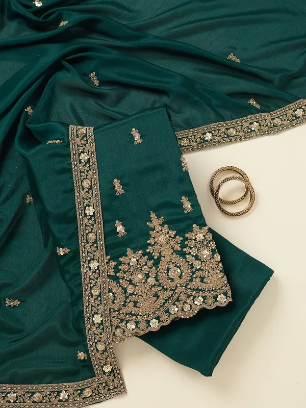 Peacock_Green_Zariwork_Gold_Chinon_Unstitched_Salwar_Suit