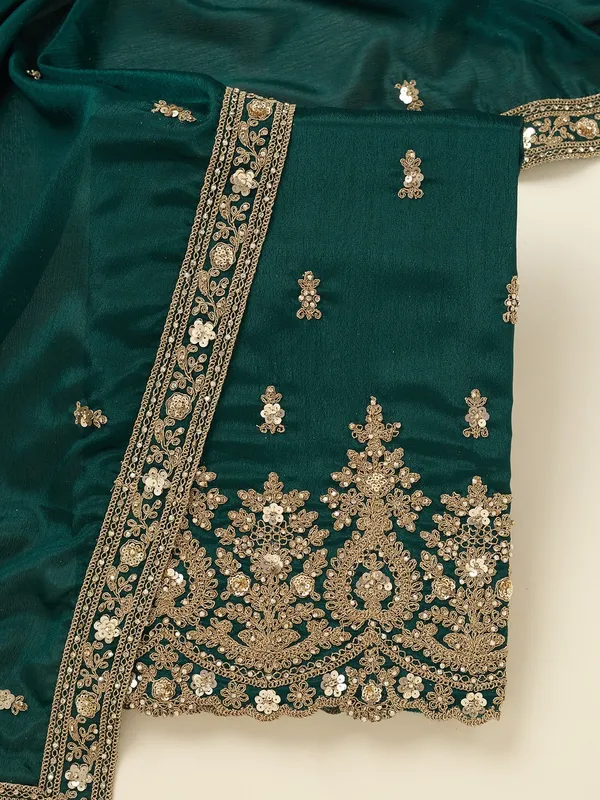 Peacock_Green_Zariwork_Gold_Chinon_Unstitched_Salwar_Suit
