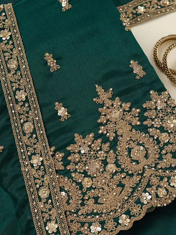 Peacock_Green_Zariwork_Gold_Chinon_Unstitched_Salwar_Suit