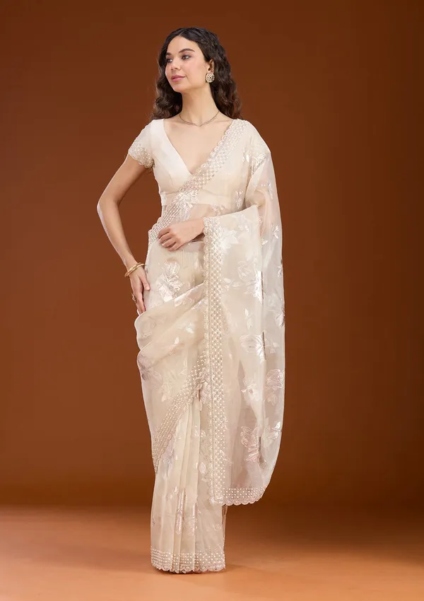 Beige_Stonework_Gold_Organza_Saree