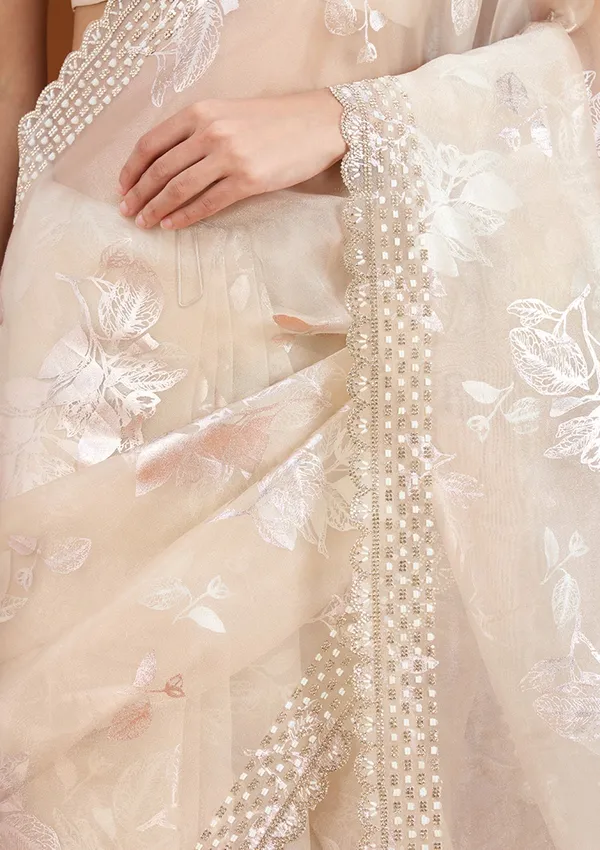 Beige_Stonework_Gold_Organza_Saree