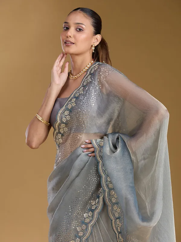 Grey_Stonework_Gold_Tissue_Saree