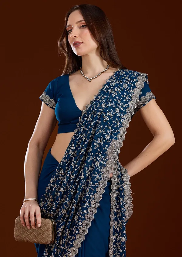 Peacock_Blue_Zariwork_Silver_Georgette_Saree