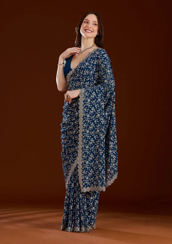 Peacock_Blue_Zariwork_Silver_Georgette_Saree