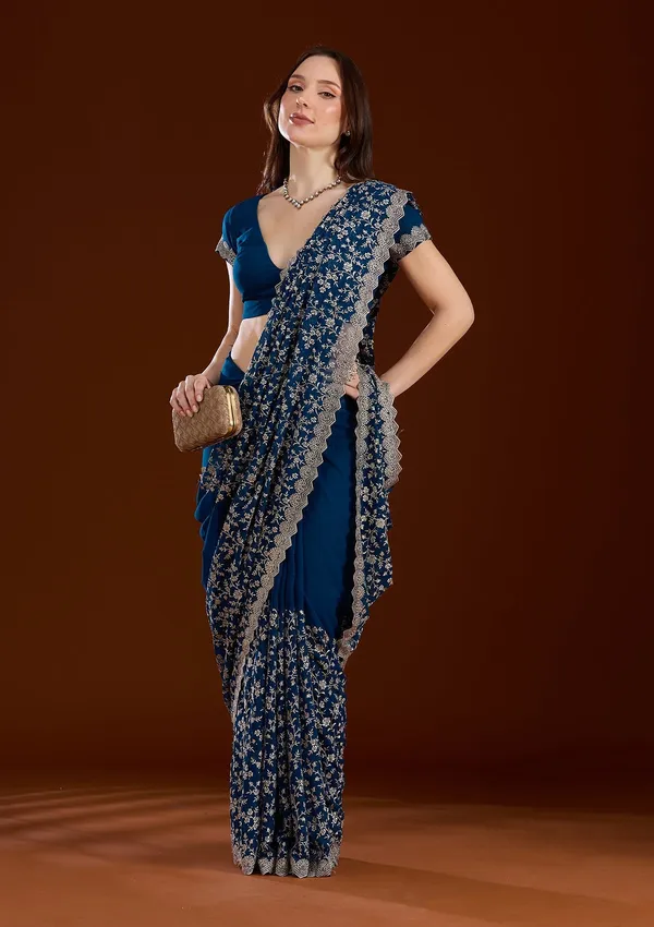 Peacock_Blue_Zariwork_Silver_Georgette_Saree