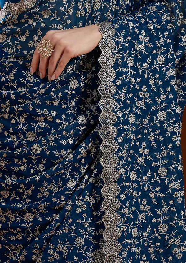 Peacock_Blue_Zariwork_Silver_Georgette_Saree
