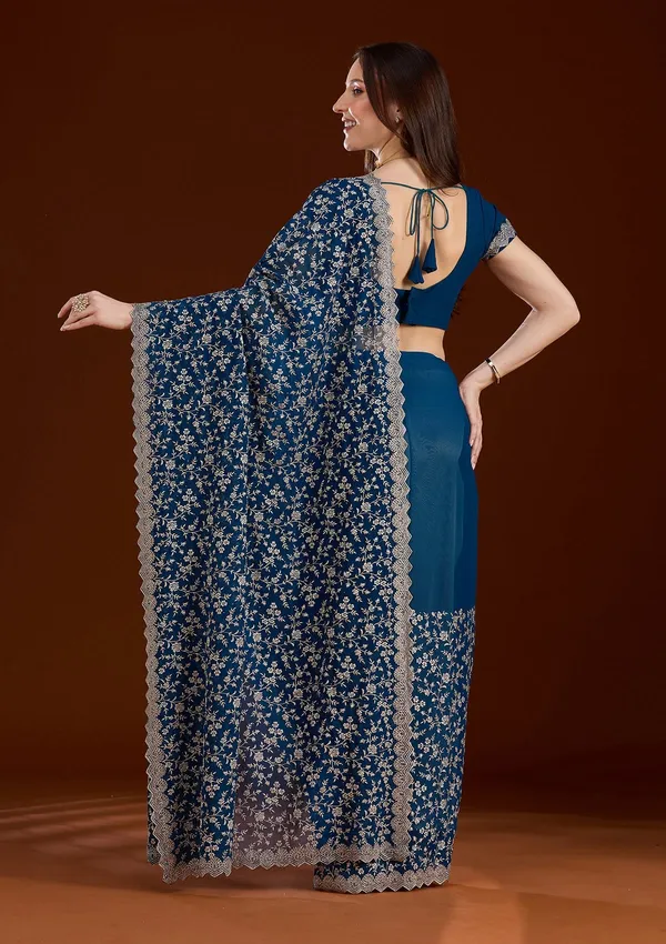 Peacock_Blue_Zariwork_Silver_Georgette_Saree