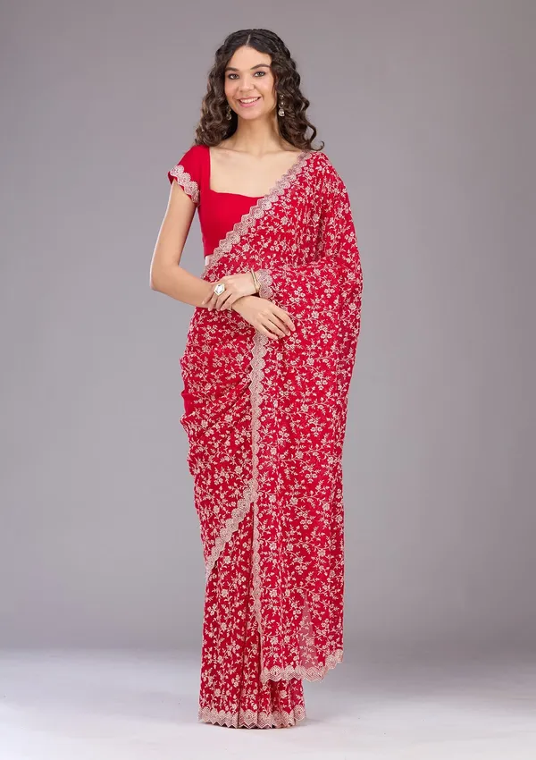 Maroon_Zariwork_Silver_Georgette_Saree