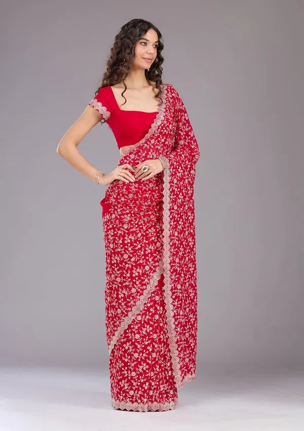 Maroon_Zariwork_Silver_Georgette_Saree