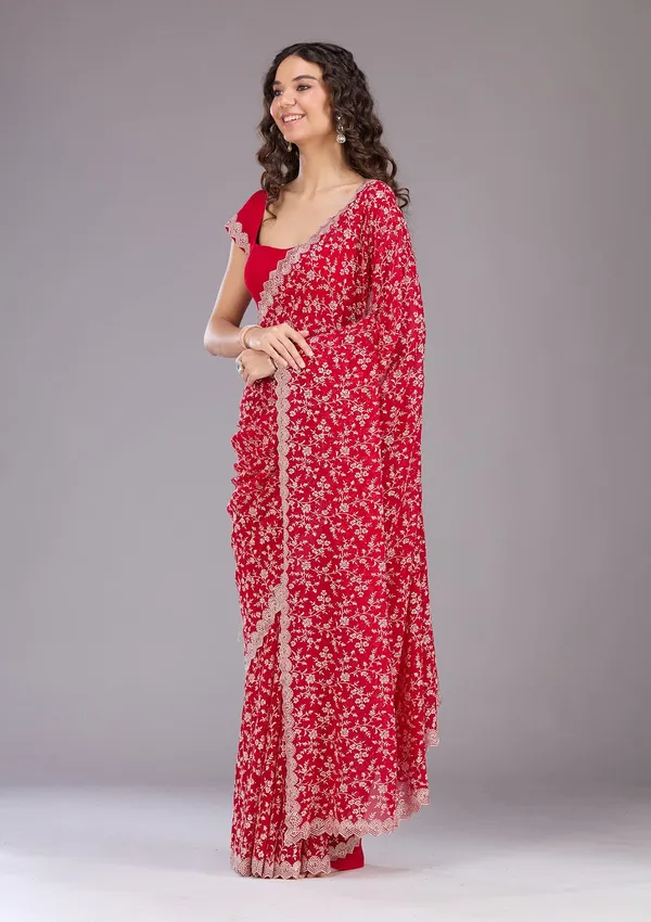 Maroon_Zariwork_Silver_Georgette_Saree