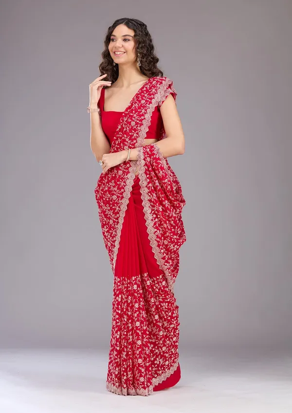Maroon_Zariwork_Silver_Georgette_Saree