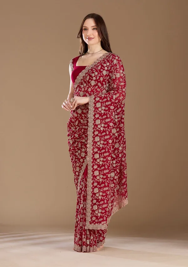 Magenta_Pink_Zariwork_Gold_Georgette_Saree