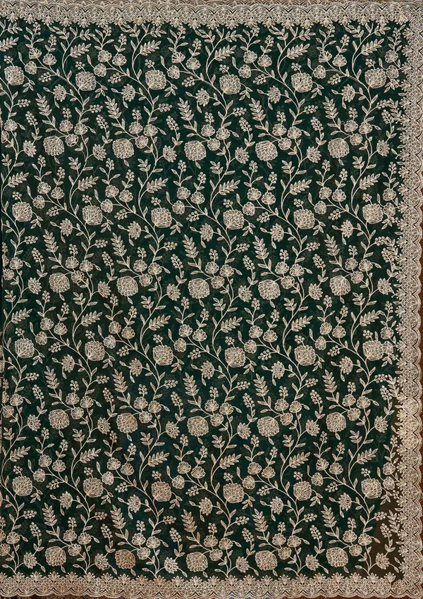 Bottle_Green_Zariwork_Gold_Georgette_Saree