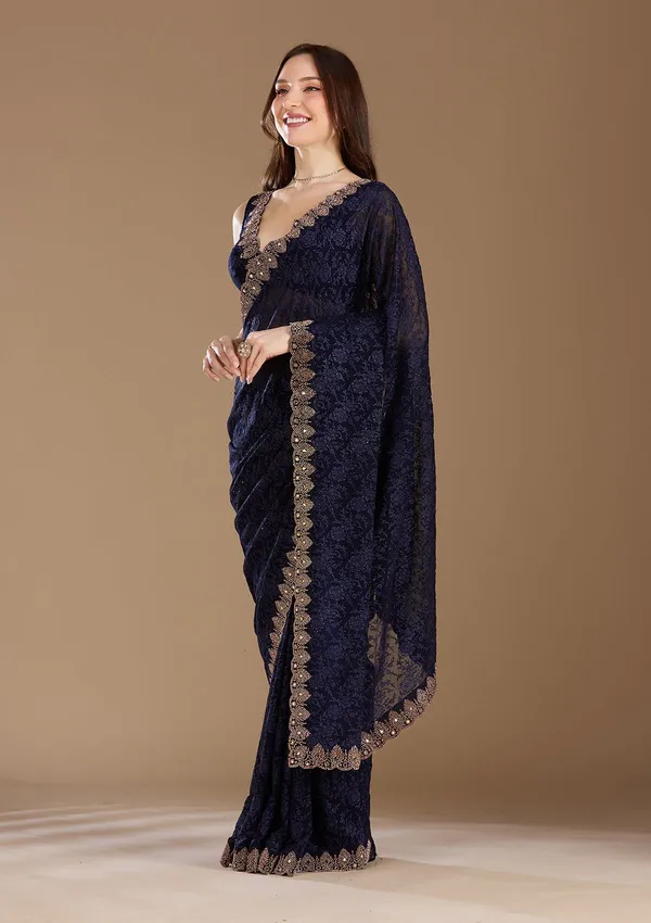 Navy_Blue_Threadwork_Georgette_Saree