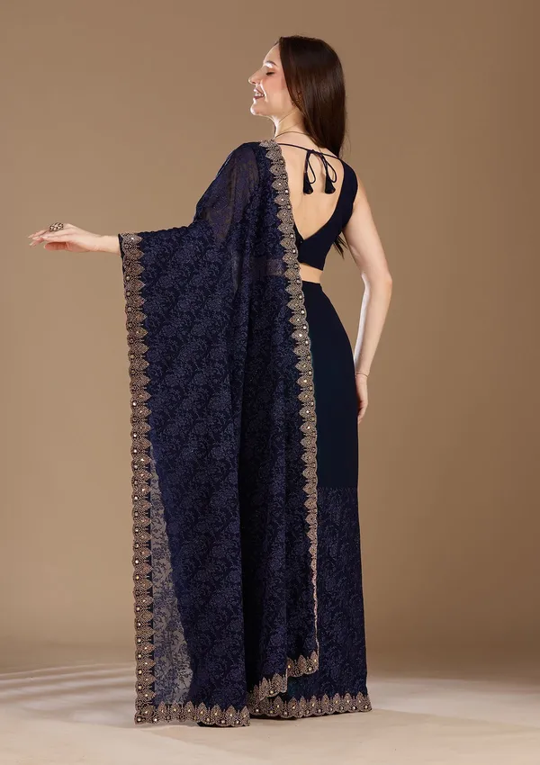 Navy_Blue_Threadwork_Georgette_Saree