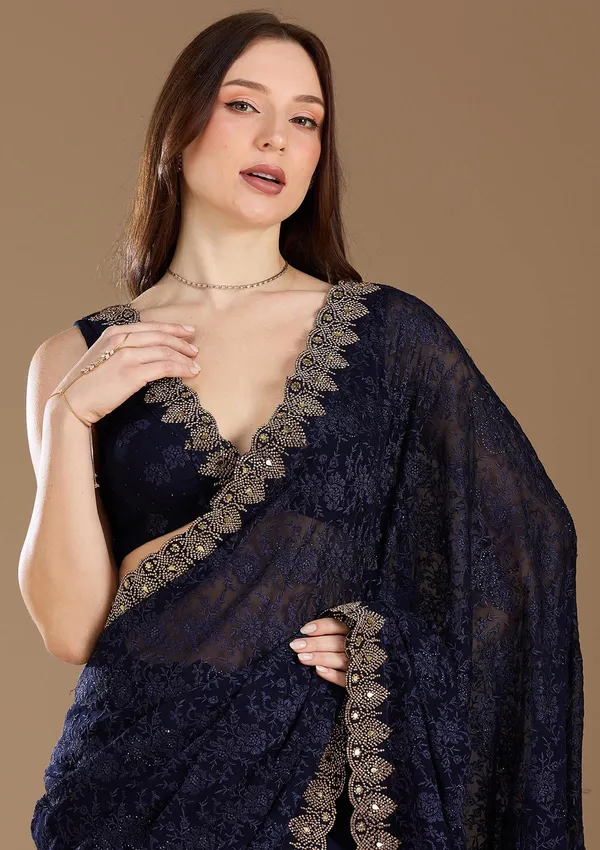 Navy_Blue_Threadwork_Georgette_Saree