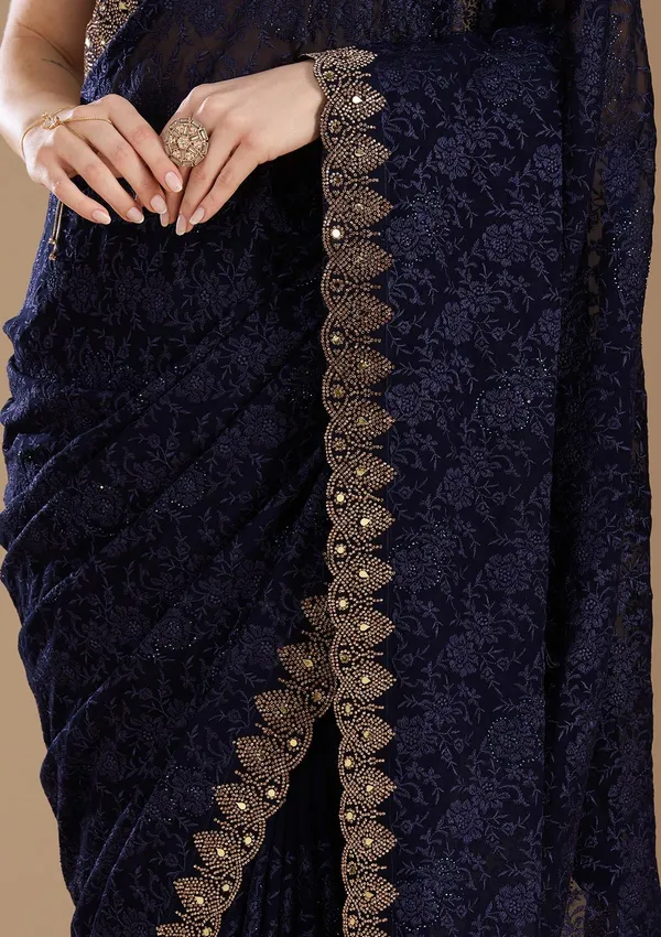 Navy_Blue_Threadwork_Georgette_Saree