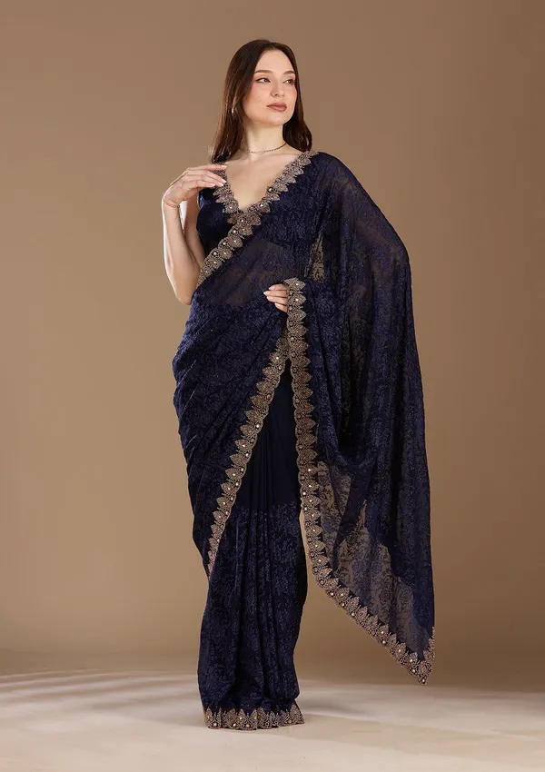 Navy_Blue_Threadwork_Georgette_Saree