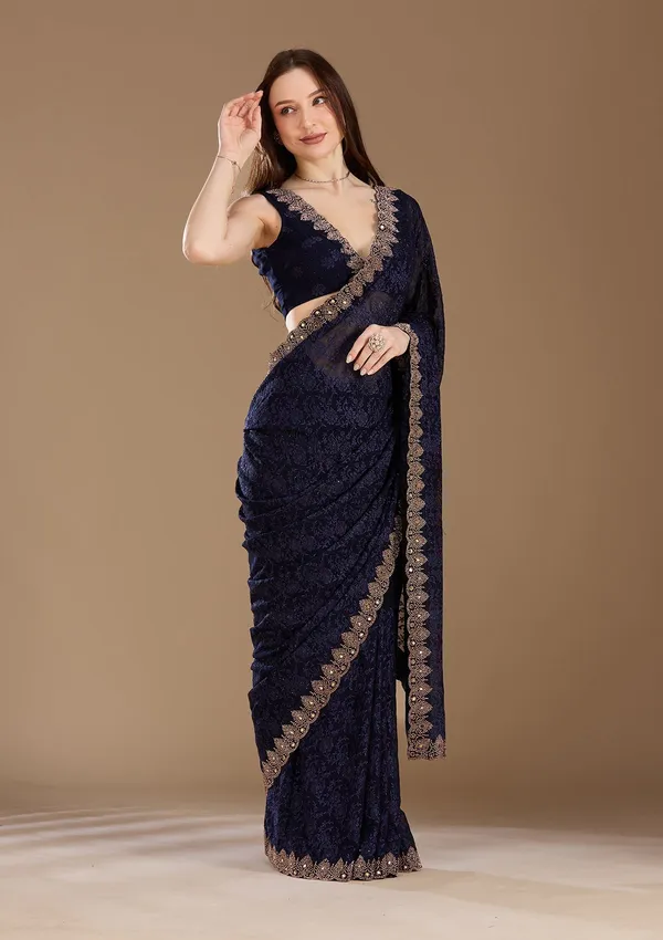 Navy_Blue_Threadwork_Georgette_Saree