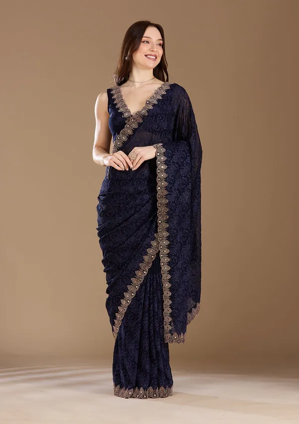 Navy_Blue_Threadwork_Georgette_Saree