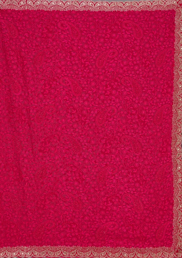 Magenta_Pink_Threadwork_Georgette_Saree