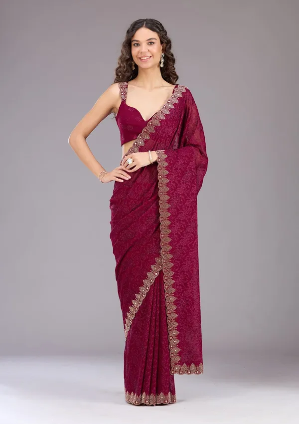 Wine_Threadwork_Georgette_Saree
